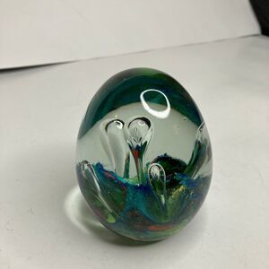 Vintage Art Glass Paperweight Hand Blown Controlled Bubbles Colorful Egg Shaped